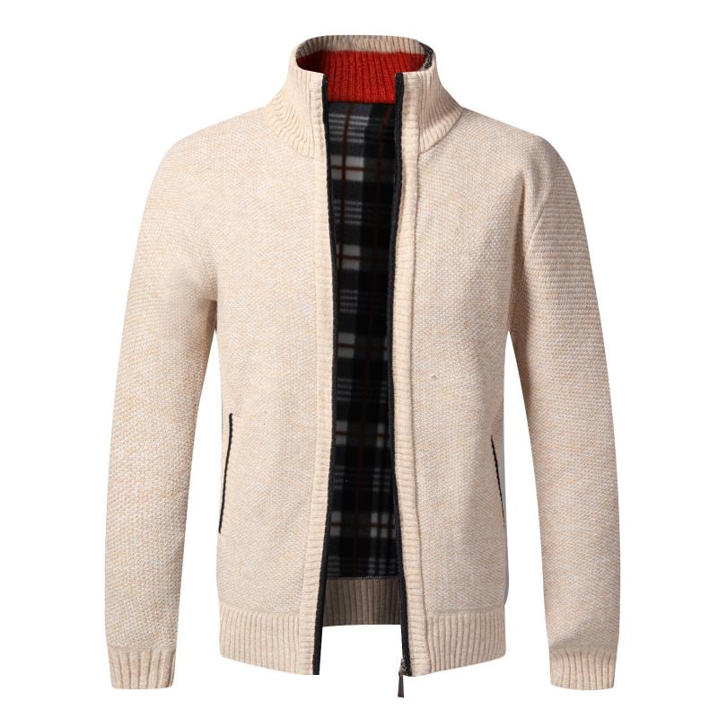 Outono inverno quente cardigan masculino fleece ziper blusas jaquetas masculinas slim fit malha casaco grosso