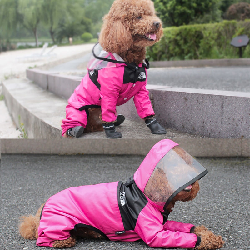 Capa de chuva para cães de estimação Macacão com capuz tranparente para cães Casaco dágua  Roupas resistentes a agua para cães Gatos.