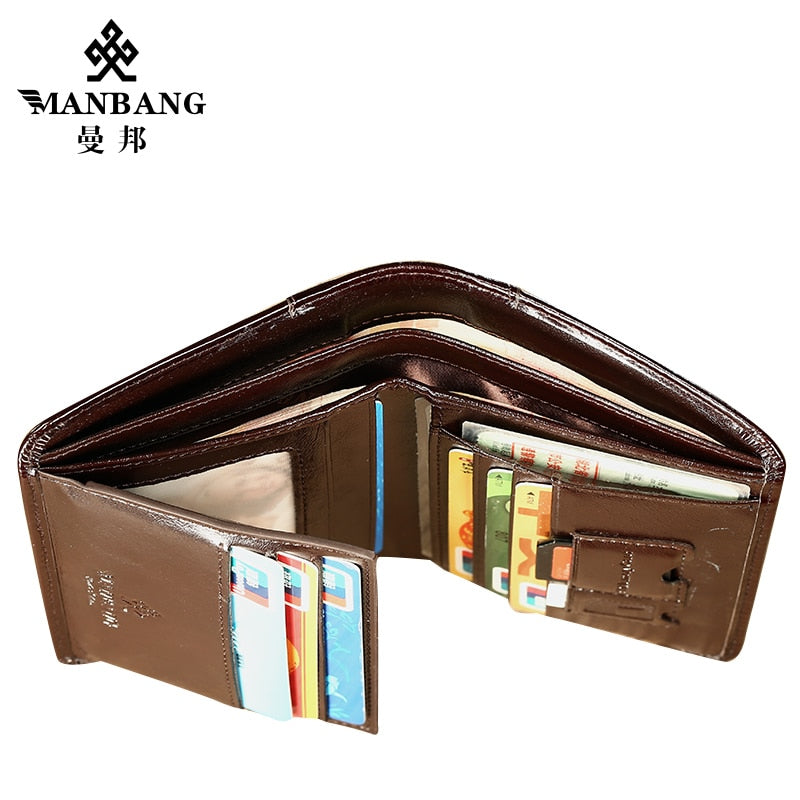 Manbang Carteira estilo classico couro genuino carteiras masculina moda masculina alta qualidade