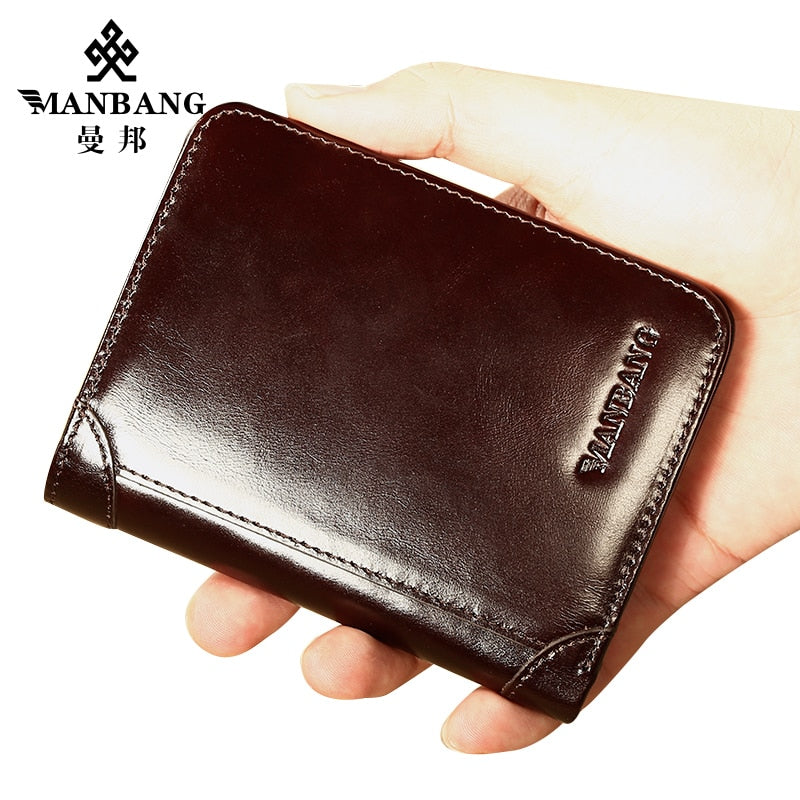 Manbang Carteira estilo classico couro genuino carteiras masculina moda masculina alta qualidade