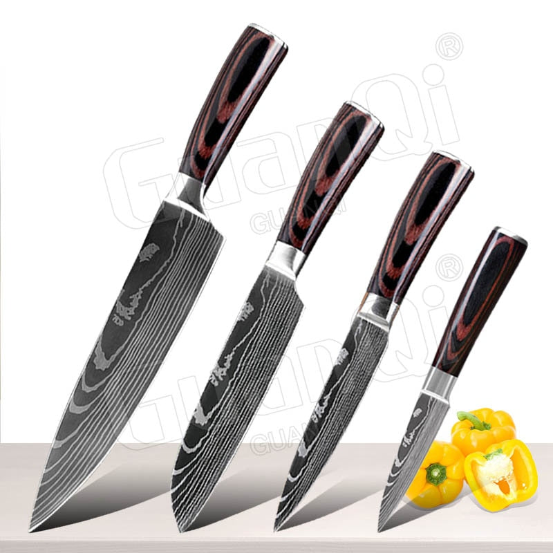 conjunto de facas de cozinha profissional cutelo afiado faca de corte cabo de madeira ferramenta de cozinha  laser 1-10 peças