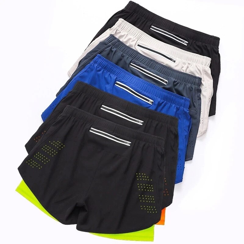 Calçoês esportivos masculino Roupas esportivas shorts de corrida de dois decks 2 em 1 Calças de praia de verão ginasio treinamento de fitness.