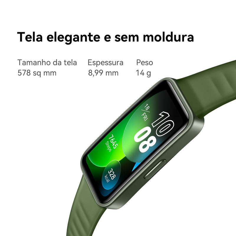 Banda inteligente HUAWEI Band 8, design ultrafino, bateria de 14 dias carregamento rapido, resposta rapido de feedback, compativel com IOS.