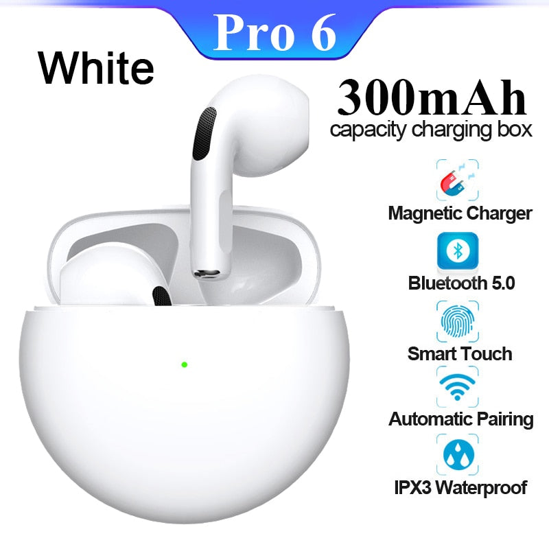 Original Air Pro 6 TWS Sem Fio Bluetooth Earphones Mini Pods Earpod Headset Para Xiaomi Android Apple iPhone Headphones