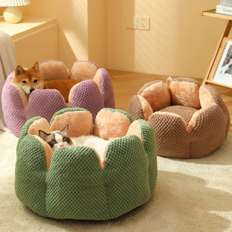 Cama para gatos Camas para cães em forma de petela canil inverno quente casa para gatinhos Cesta redonda de pelucia macia para animais de estimação.