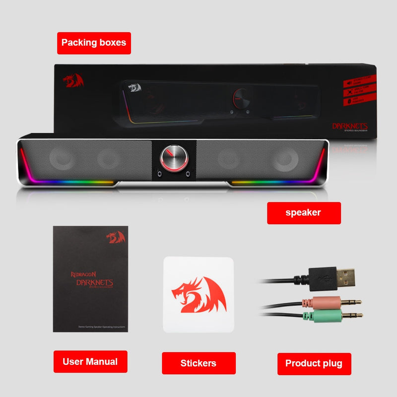 Redragon gs570 darknets suporte bluetooth sem fio aux 3.5 surrond rgb alto-falantes coluna barra de som para alto-falantes de computador pc.