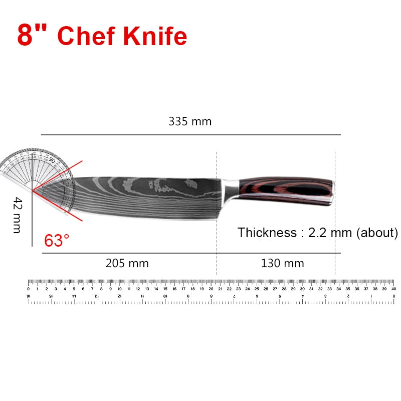 conjunto de facas de cozinha profissional cutelo afiado faca de corte cabo de madeira ferramenta de cozinha  laser 1-10 peças