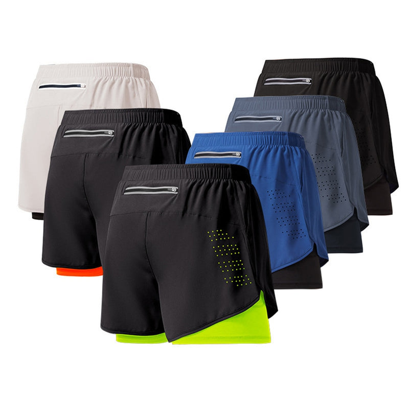 Calçoês esportivos masculino Roupas esportivas shorts de corrida de dois decks 2 em 1 Calças de praia de verão ginasio treinamento de fitness.