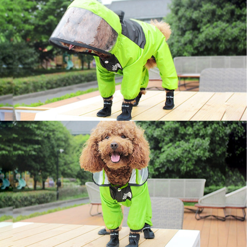 Capa de chuva para cães de estimação Macacão com capuz tranparente para cães Casaco dágua  Roupas resistentes a agua para cães Gatos.