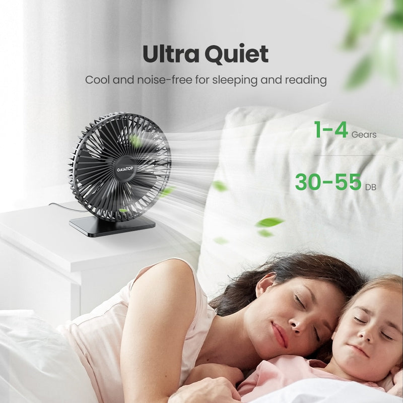 Produtos Ventilador de mesa GAIATOP USB com ajuste de rotação de 90 ° Ventilador de resfriamento portátil 4 velocidades ultra silencioso