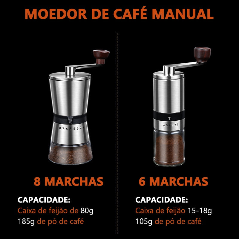 Moedor de cafe manual portatil domestico moedor de cafe manual rebarbas de ceramica 6\8 configuraçoes ajutaveis de manivela