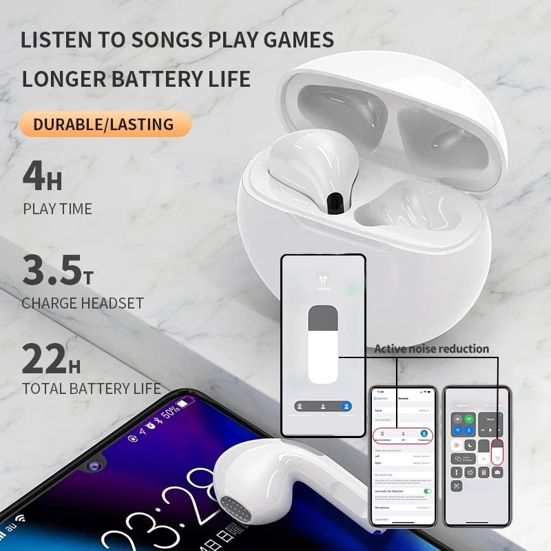 Original Air Pro 6 TWS Sem Fio Bluetooth Earphones Mini Pods Earpod Headset Para Xiaomi Android Apple iPhone Headphones