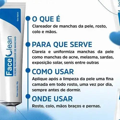 Face Clean Creme Clareador de Pele Contra Manchas e Melasma