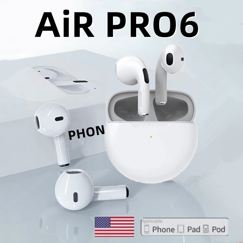 Original Air Pro 6 TWS Sem Fio Bluetooth Earphones Mini Pods Earpod Headset Para Xiaomi Android Apple iPhone Headphones