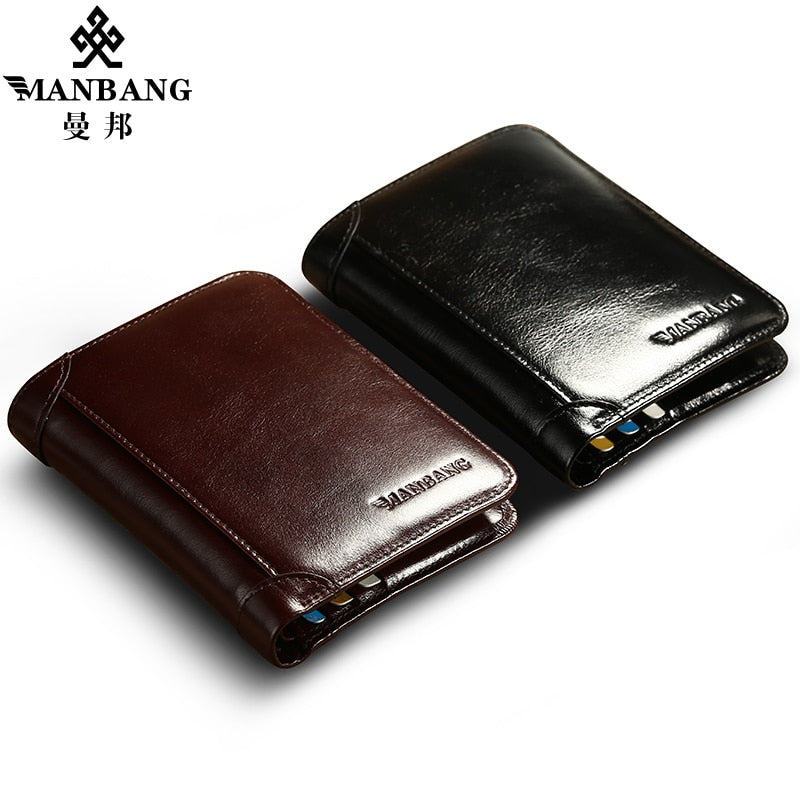 Manbang Carteira estilo classico couro genuino carteiras masculina moda masculina alta qualidade