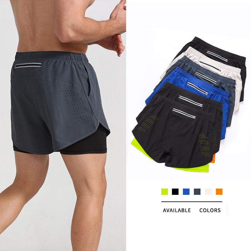 Calçoês esportivos masculino Roupas esportivas shorts de corrida de dois decks 2 em 1 Calças de praia de verão ginasio treinamento de fitness.